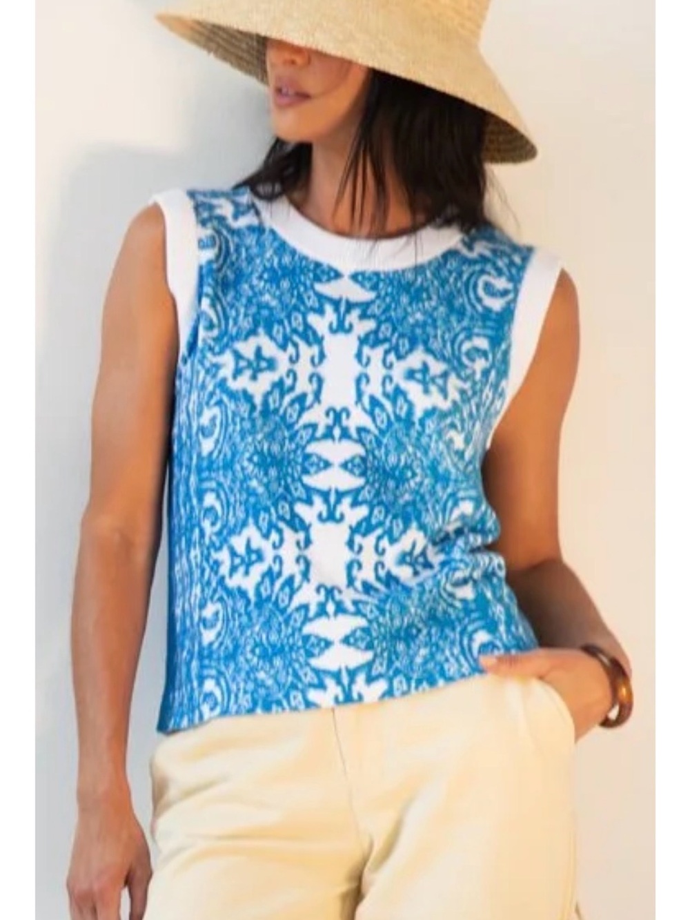 Kinross Blue and White Printed Sleeveless Tank Size:S /P NWT